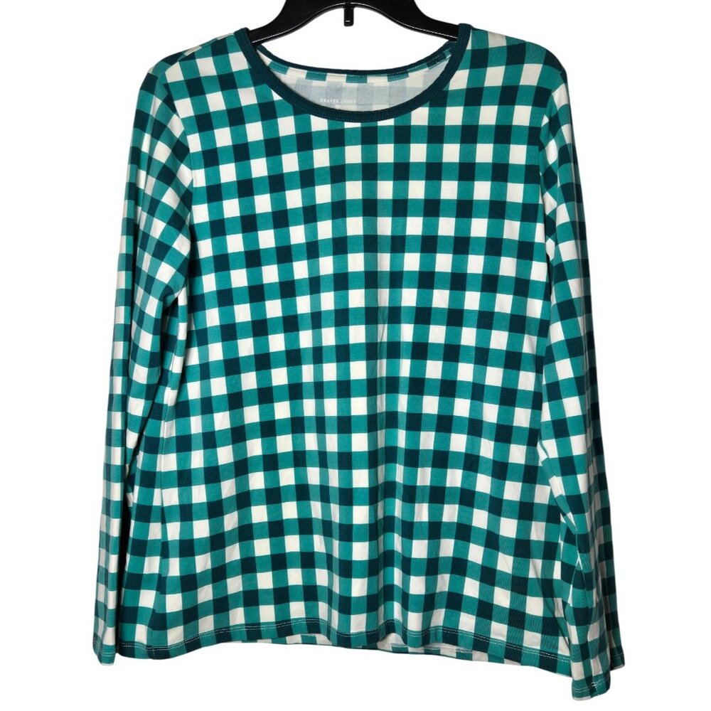 Draper James x Lands End Womens Green Plaid Long Sleeve Shirt LP Large Petite